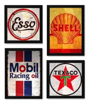 Kit 4 Quadros Artes Placas Esso Shell Decoração Vintage