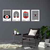 Kit 4 Quadros Bauhaus Olhos e Listras - Vermelho e Preto 24x18cm Kit 4 Quadros Bauhaus Olhos e Listras - Vermelho e Preto 24x18cm