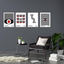 Kit 4 Quadros Bauhaus Olhos - Vermelho Preto Branco 24x18cm - com vidro