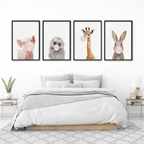 Kit 4 Quadros Bichinhos Chicletes 24X18Cm Kit 4 Quadros Bichinhos Chicletes 24X18Cm