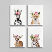 Kit 4 Quadros Bichinhos Com Coroas 33x24cm - com vidro Kit 4 Quadros Bichinhos Com Coroas 33x24cm - com vidro