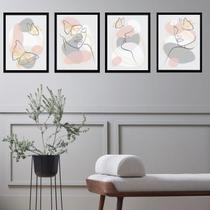 Kit 4 Quadros Borboletas Abstratas Rosa E Cinza 45X34Cm Kit 4 Quadros Borboletas Abstratas Rosa E Cinza 45X34Cm