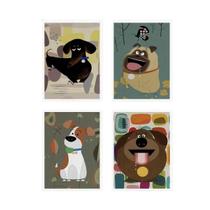 Kit 4 Quadros Cachorrinhos Pet 24X18Cm - Com Vidro