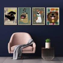 Kit 4 Quadros Cachorrinhos Pet 24X18Cm - Com Vidro