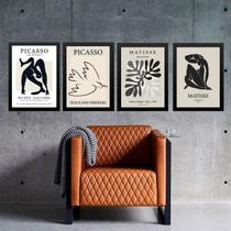 Kit 4 Quadros Cinza Preto - Matisse Picasso 24x18cm - com vidro Kit 4 Quadros Cinza Preto - Matisse Picasso 24x18cm - com vidro