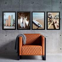 Kit 4 Quadros Coleção Praia Surf - Pranchas 24x18cm