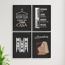 Kit 4 Quadros Decorativo Lavanderia Giz 45x34cm - com vidro