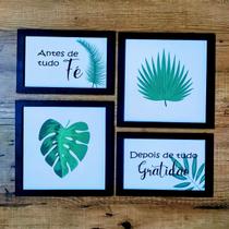 Kit 4 quadros decorativos Antes de tudo fé e folhas