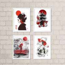 Kit 4 Quadros Decorativos Artes Orientais 45x34cm - com vidro Kit 4 Quadros Decorativos Artes Orientais 45x34cm - com vidro