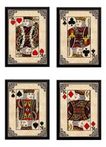 Kit 4 Quadros Decorativos Baralho Poker Jogo Cartas Reis Kit 4 Quadros Decorativos Baralho Poker Jogo Cartas Reis