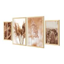 Kit 4 Quadros Decorativos com Moldura Plantas Trigos Cozinha