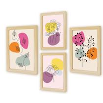 Kit 4 Quadros Decorativos Cozinha Plantas Formas Geométrico Folhagem com Vidro