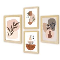 Kit 4 Quadros Decorativos Cozinha Plantas Formas Geométrico Folhagem com Vidro