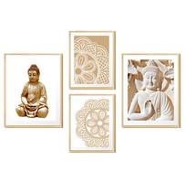 Kit 4 Quadros Decorativos Dourado Religioso Buda