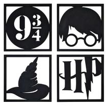 Kit 4 Quadros Decorativos Harry Potter MDF 20x20cm Cada Quadro na Cor Preto Kit 4 Quadros Decorativos Harry Potter MDF 20x20cm Cada Quadro na Cor Preto