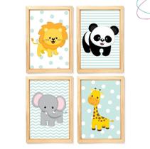 Kit 4 Quadros Decorativos Infantil bichinhos da floresta