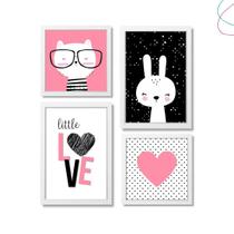 Kit 4 Quadros Decorativos Infantil Coelha e Gata