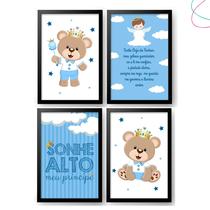 Kit 4 Quadros Decorativos Infantil do Tema Ursinho Príncipe