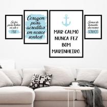 Kit 4 Quadros Decorativos Mar Calmo - Azul 24x18cm