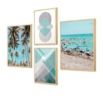 Kit 4 Quadros Decorativos Mar Praia Geométrico 88x64cm