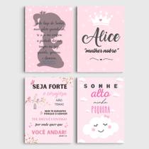 kit 4 Quadros Decorativos Menina Oração Santo Anjo do Senhor 20x28