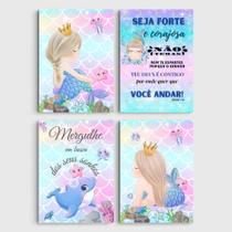 kit 4 Quadros Decorativos Menina Sereia Mergulhe em Busca de Seus Sonhos 20x28 kit 4 Quadros Decorativos Menina Sereia Mergulhe em Busca de Seus Sonhos 20x28