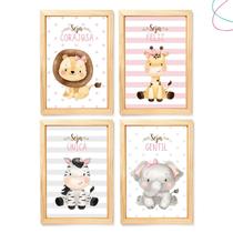 Kit 4 Quadros Decorativos Moldura e Vidro - Safari Menina Kit 4 Quadros Decorativos Moldura e Vidro - Safari Menina