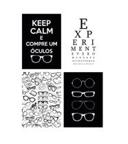 Kit 4 Quadros Decorativos Ótica Visão Óculos Preto 20x28cm