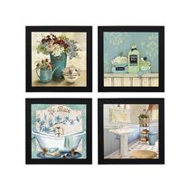 Kit 4 Quadros Decorativos para Banheiro e Lavabo com Imagem e Vidro - 23x23cm