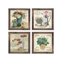 Kit 4 Quadros Decorativos para Banheiro e Lavabo com Imagem e Vidro - 23x23cm
