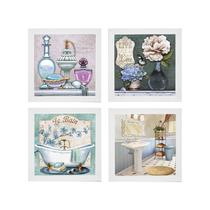 Kit 4 Quadros Decorativos para Banheiro e Lavabo com Imagem e Vidro - 23x23cm