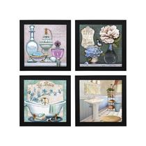 Kit 4 Quadros Decorativos para Banheiro e Lavabo com Imagem e Vidro - 23x23cm