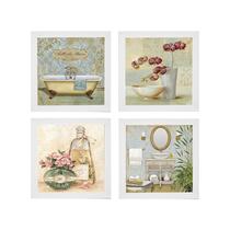 Kit 4 Quadros Decorativos para Banheiro e Lavabo com Imagem e Vidro - 23x23cm Kit 4 Quadros Decorativos para Banheiro e Lavabo com Imagem e Vidro - 23x23cm