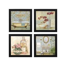 Kit 4 Quadros Decorativos para Banheiro e Lavabo com Imagem e Vidro - 23x23cm - RL Molduras