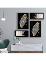 Kit 4 Quadros Decorativos Para Quarto Sala Abstrato Fé Paz