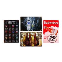 Kit 4 Quadros Decorativos Placas Metal Cerveja Receita Shots - Mundo Care