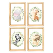 Kit 4 Quadros Decorativos Quarto Bebê Safari Aquarela baby