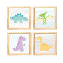 Kit 4 Quadros Decorativos quarto Infantil Dinossauro