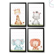 Kit 4 Quadros Decorativos Safari Aquarela Baby Menina Kit 4 Quadros Decorativos Safari Aquarela Baby Menina