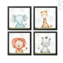 Kit 4 Quadros Decorativos Safari Aquarela Baby moldura vidro