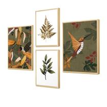 Kit 4 Quadros Decorativos Verde Natureza Pássaros - Hugart Decorações