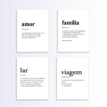 Kit 4 Quadros Definição LAR AMOR FAMÍLIA VIAGEM 24x18cm