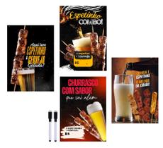 Kit 4 Quadros Espetinho Churrasco Cerveja Decorativo 28x40cm