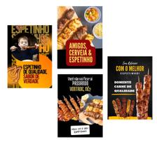 Kit 4 Quadros Espetinho Churrasco Frases Decorativo 20x28cm