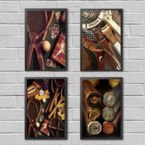 Kit 4 Quadros Esporte Tênis Vintage 24x18cm Kit 4 Quadros Esporte Tênis Vintage 24x18cm