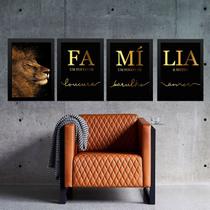 Kit 4 Quadros Família - Leão Dourado 45x34cm - com vidro