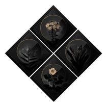 Kit 4 Quadros Flores Dark Arte Forma Geométrica Decoração