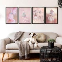 Kit 4 Quadros Fotografias Borboletas Rosas 24x18cm - com vidro Kit 4 Quadros Fotografias Borboletas Rosas 24x18cm - com vidro