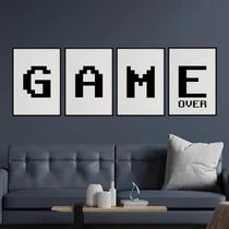 Kit 4 Quadros Game Over Preto E Branco 33X24Cm - Com Vidro - Quadros On-Line