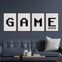 Kit 4 Quadros Game Over Preto E Branco 33x24cm - com vidro